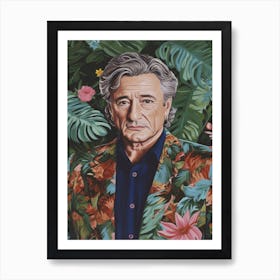 Floral Handpainted Portrait Of Princess Robert Deniro 2 Art Print