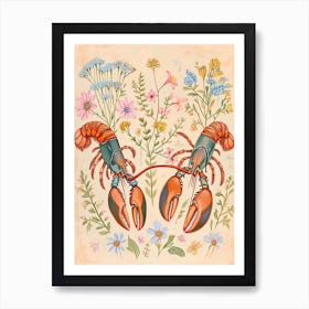 Folksy Floral Animal Drawing Lobster 2 Art Print