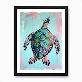 Sea Turtle On A Pastel Background Art Print