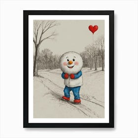 Snowman With Heart Art Print