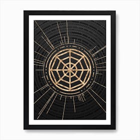 Geometric Glyph Symbol in Gold with Radial Array Lines on Dark Gray n.0083 Art Print