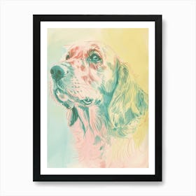 Pastel Clumber Spaniel Dog Pastel Line Illustration  2 Art Print