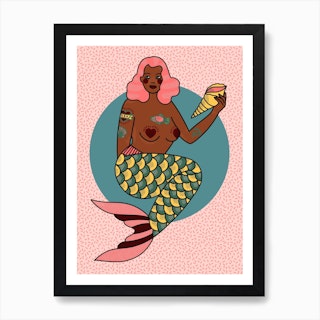 Amber Pink Haired Mermaid Art Print