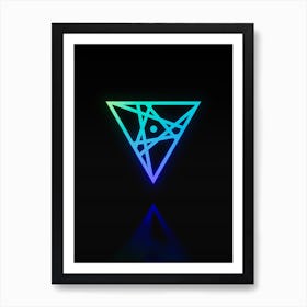 Neon Blue and Green Abstract Geometric Glyph on Black n.0308 Art Print