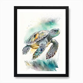 Leatherback Sea Turtle (Dermochelys Coriacea), Sea Turtle Storybook Watercolours 1 Art Print
