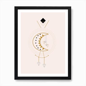 Moon And Diamonds In A Geometric Composition Art Print