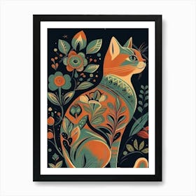 Cat With Flowers Art Print