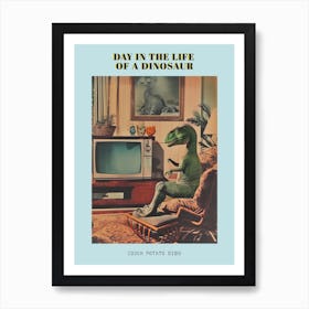 Retro Collage Dinosaur Watching Tv 1 Poster Art Print