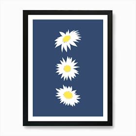 Daisies Pattern on Blue Art Print