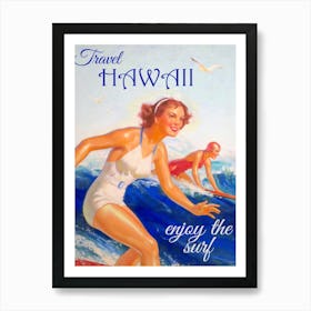 Travel Hawaii Enjoy The Surf Retro Vintage Poster Art Print