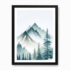 Mountain And Forest In Minimalist Watercolor Vertical Composition 131 Art Print
