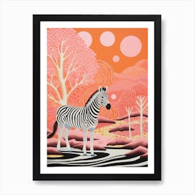 Zebra In The River Orange Art Print