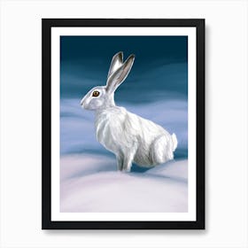 A white hare on a snow Art Print