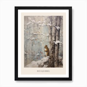 Vintage Winter Animal Painting Poster Red Squirrel 1 Art Print