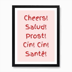 Cheers Poster Pink And Red Art Print