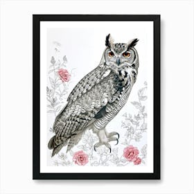 Brown Fish Owl Marker Drawing 3 Art Print
