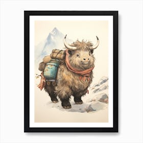 Storybook Animal Watercolour Yak 2 Art Print