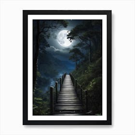 Full Moon Over The Forest Art Print