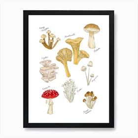 Mushroom Party Brown & Red Art Print