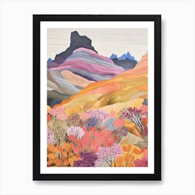 Mount Ossa Australia 2 Colourful Mountain Illustration Art Print