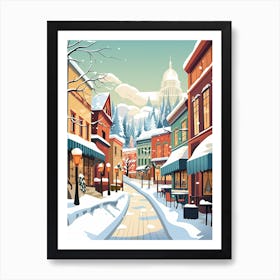 Vintage Winter Travel Illustration Quebec City Canada 3 Art Print