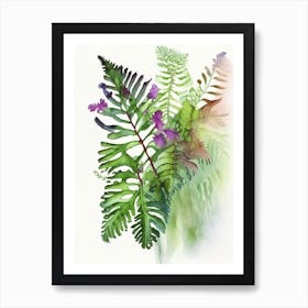 New York Fern Wildflower Watercolour 1 Art Print