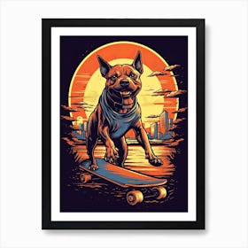 Staffordshire Bull Terrier Dog Skateboarding Illustration 1 Art Print