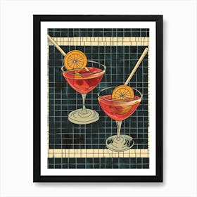 Abstract Cocktails On A Tiled Background Art Print
