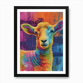 Kitsch Rainbow Sheep Collage 1 Art Print