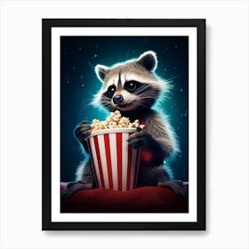 Cartoon Bahamian Raccoon Eating Popcorn At The Cinema 2 Art Print