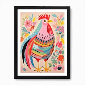 Pink Scandi Chicken 1 Art Print