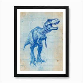 T Rex Dinosaur Blue Print Inspired 3 Art Print