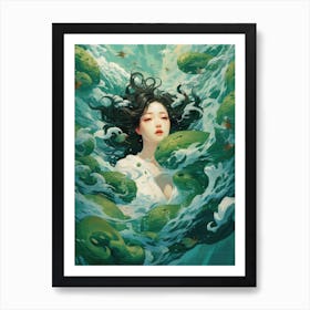 Asian Girl In The Water Art Print