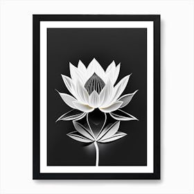 Lotus Flower In Garden Black And White Geometric 2 Art Print