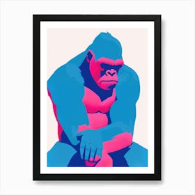 Pink Gorilla Retro Art Print