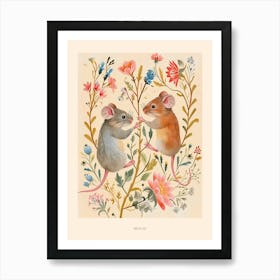 Folksy Floral Animal Drawing Mouse 1 Poster Art Print