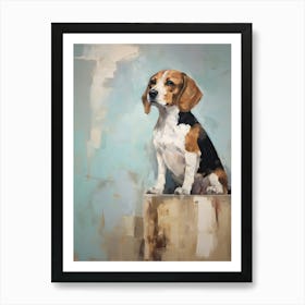 Beagle Dog, Painting In Light Teal And Brown 1 Art Print