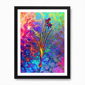 Narcissus Calathinus Botanical in Acid Neon Pink Green and Blue n.0037 Art Print