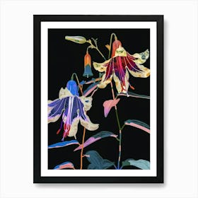 Neon Flowers On Black Canterbury Bells 3 Art Print