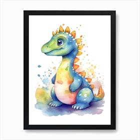 Segisaurus Cute Dinosaur Watercolour 2 Art Print