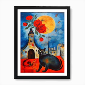 Rose With A Cat 4 Surreal Joan Miro Style  Art Print