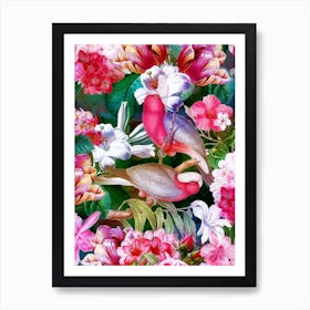 Tropical Luminous Pink Vintage Parrot Jungle Garden Art Print