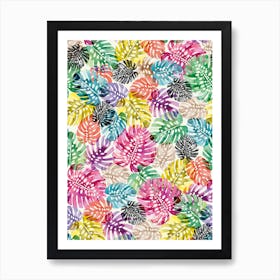 Tropical Monstera Leaves Multicolored Art Print