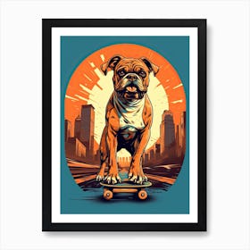 Boxer Dog Skateboarding Illustration 3 Art Print