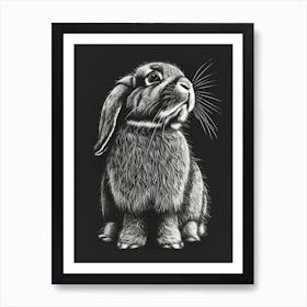 French Lop Blockprint Rabbit Illustration 3 Art Print