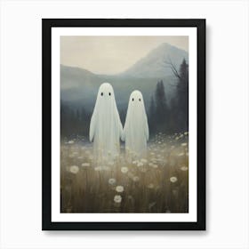 Cute Ghosts Holding Hands In A Fields Art Print