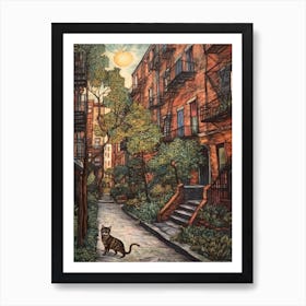 Painting Of New York With A Cat In The Style Of William Morris 4 Art Print