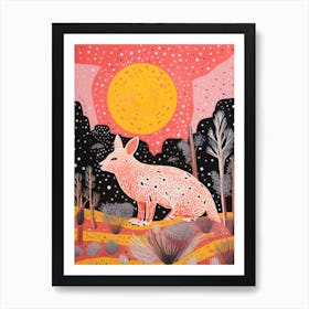 Linocut Polka Dot Inspired Animal In The Wild 2 Art Print