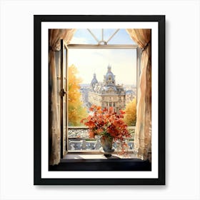 Window View Of Vienna Austria In Autumn Fall, Watercolour 2 Art Print