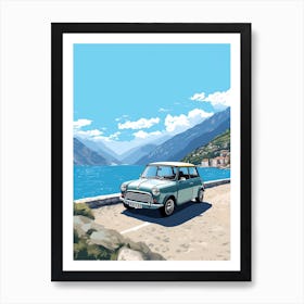 A Mini Cooper Car In The Lake Como Italy Illustration 1 Art Print